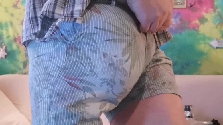 Monster_Meat_: Fitting on my tightest shorts and freeballing