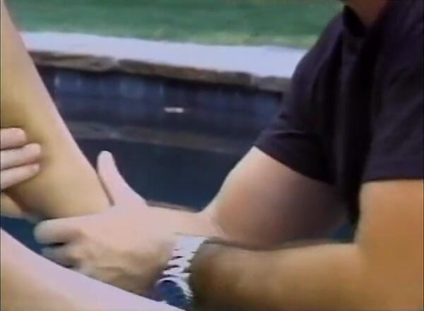 Outdoor Fucktivities: Horny guy getting dick foot rubbed by the pool