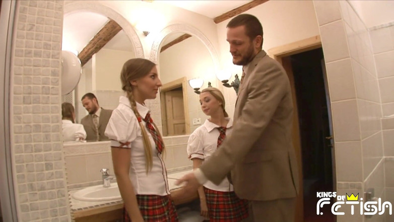 Family Role Playing: Two blonde college girls get fucked by their teacher after...