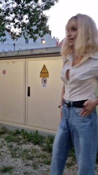 Public Wetting in the Middle of the City! Tranny Walking with Wet Jeans!
