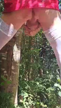 Exhibition in the Woods Latex Mini Skirt White Stockings and Pink Heel