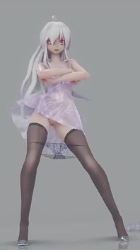 MMD, filles aux yeux bruns ; Robe transparente ; Talons transparents ; Bas noirs