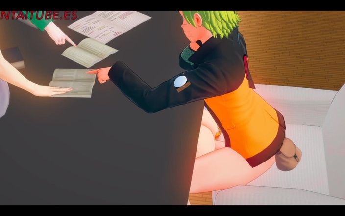Yaoitube: 火影忍者成人动漫3D - 火影忍者一边和hinata和tsunade说话一边在桌子底下乱搞樱花 - 动画色情色情动漫