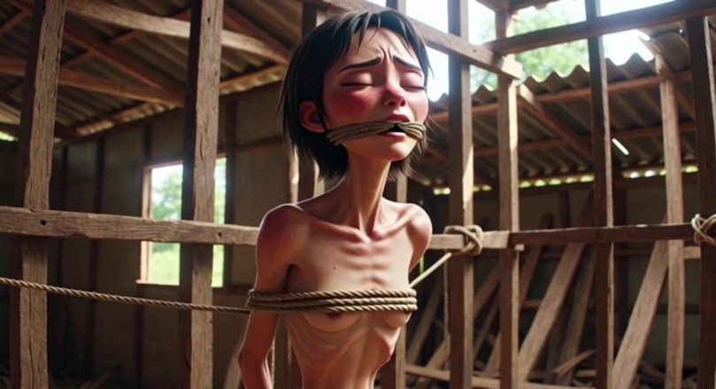 YOUR BEST FANTASY: Extremely Skinny Girl in Bondage - Desperate in Brazilian Construction Site