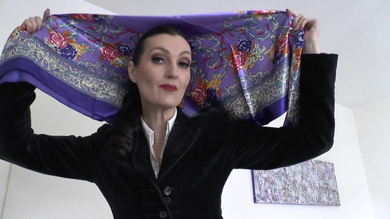 Lady Victoria Valente: Elegant, Shiny Satin Headscarf Fashion Show JOI, Lady Victoria Valente