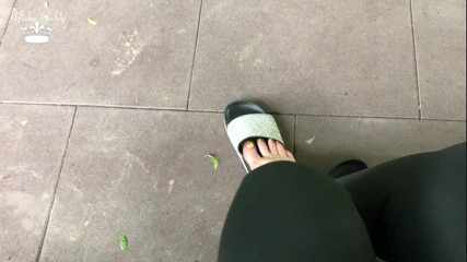 Goddess Misha Goldy: My new shiny slippers dangling everywere outdoor