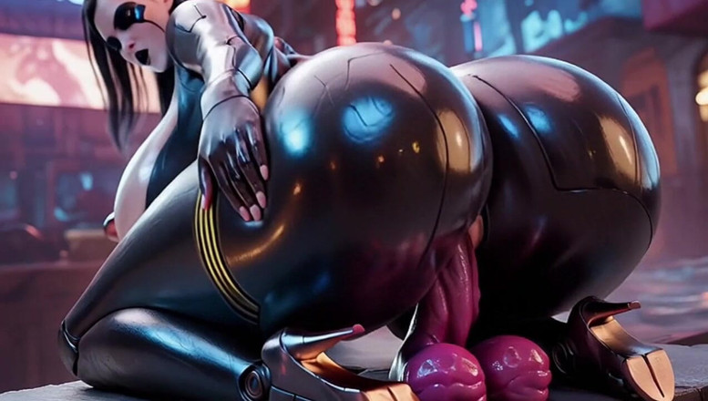 Animate golden: Un robot pulpeuse sexy fait plaisir à son maître