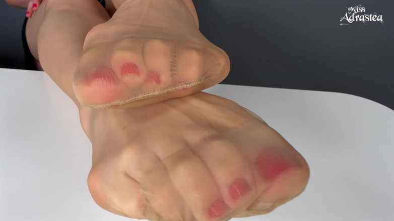 Miss Adrastea: Suck My Sweaty Nylon Toes! - Pantyhose Domination with Foot Worship...