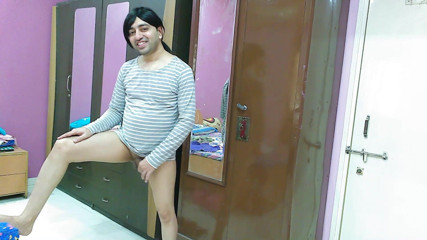 Cute & Nude Crossdresser: Sweet sissy crossdresser femboy Sweet Lollipop in her stepsister's t-shirt...
