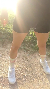 Jogging with a Full Bladder! Great Tranny Wetting with a Huge Beam Straight Down!