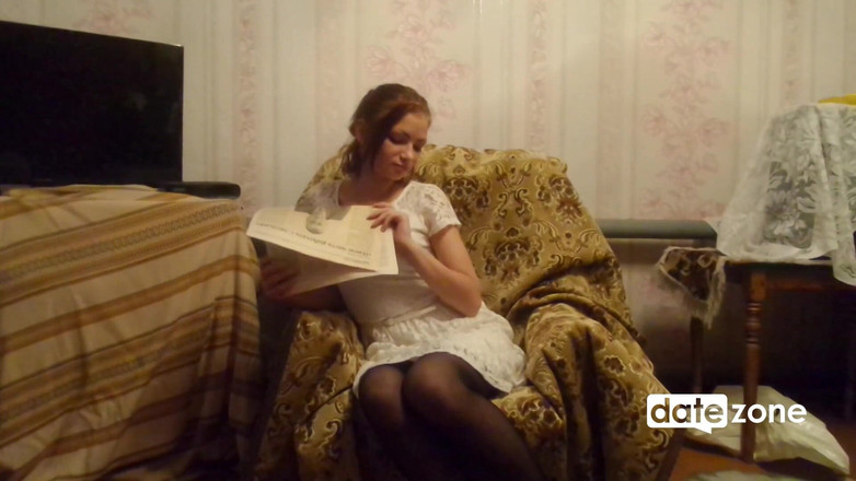 Datezone: Young Amateur in Shiny Stockings Pulls up Her Dress and...