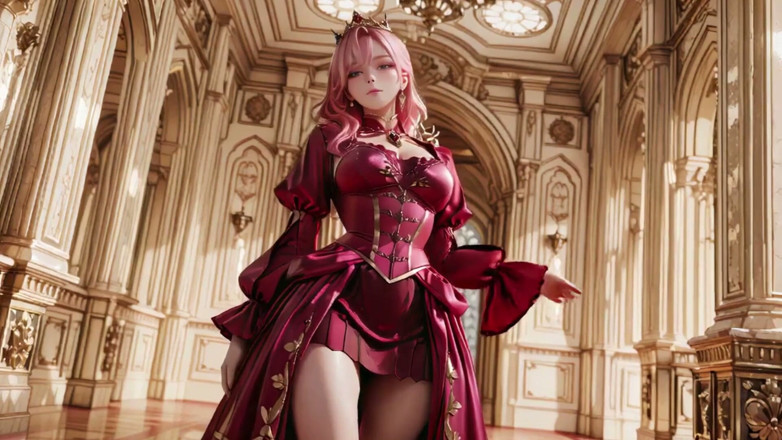 Seraphina Vale: Crimson Throne the Pink Queen's Coronation! Deep Red Silk, Golden...