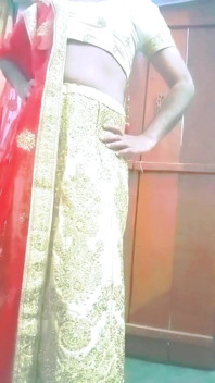 Indian Gay Crossdresser Gaurisissy Feeling Horny in Golden Lehanga
