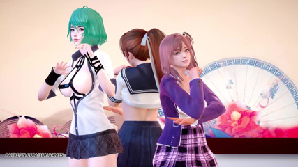 3D-Hentai Games: [MMD] Puta mascarada sexy striptease Honoka, Katsumi, Tamaki. Doa dança...