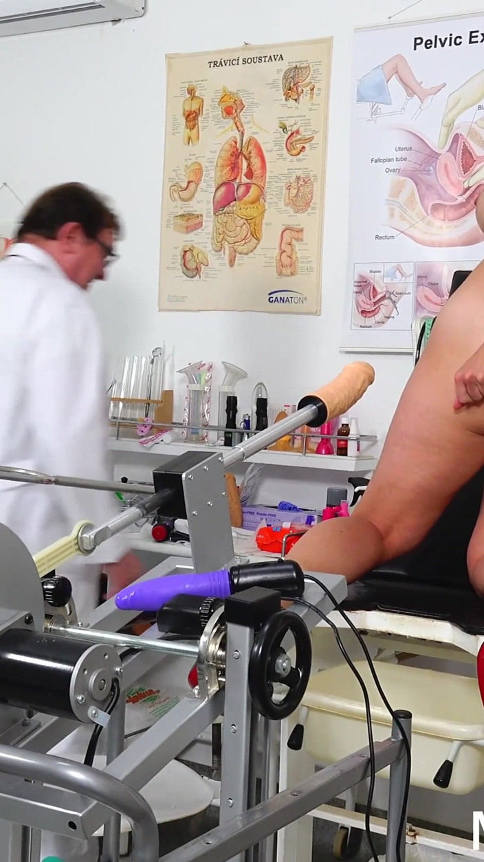Mature Gyno Exam: Rectal speculum exam and machine orgasm of hot MILF