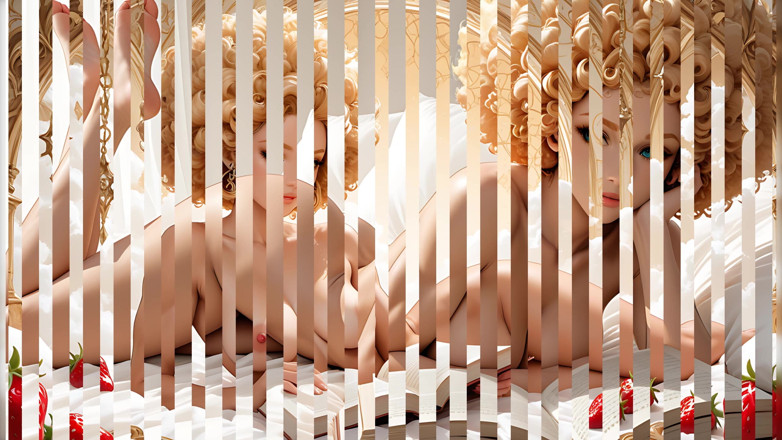 LustRender: Wanita bogel berotot dengan blonde strawberi pendek Afro Curls membaca...