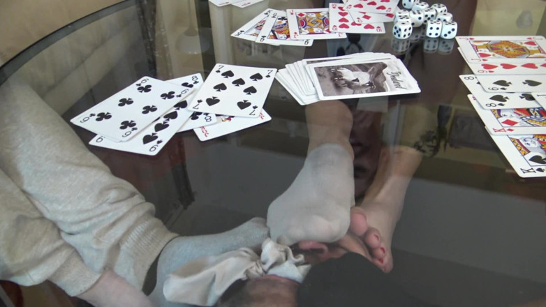 Foot Girls: Sock smelling slave playing cards!