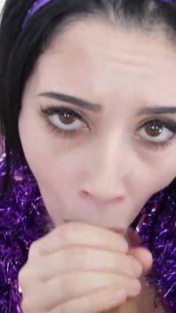 Brunette teen Noelle Easton POV blowjob and cum swallow