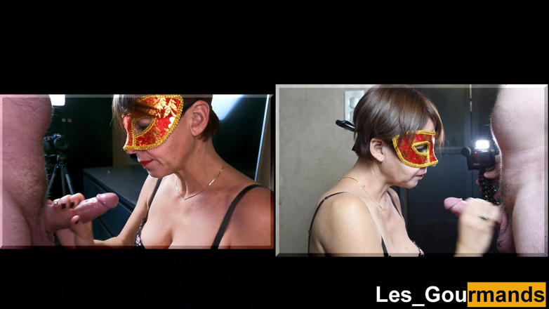Les Gourmands: Masked MILF gives a blowjob &amp; swallows the cum to spit...