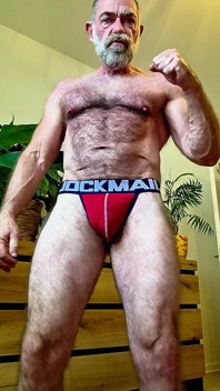 Beruang berbulu mencuba jockstrap