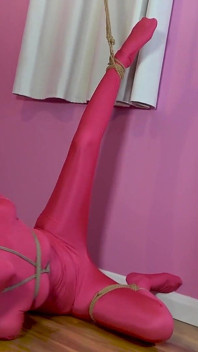 Rope Bondage for Lucy in Shiny Spandex Catsuit