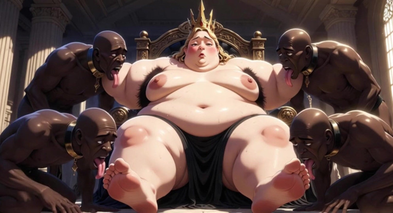Anime Hentai: Ssbbw kraliçe vücuda tapma - köleler orgazm olmak için tüm vücudunu...