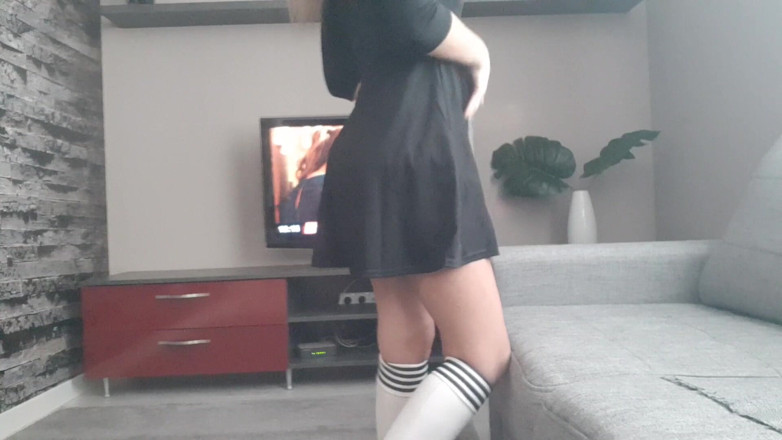 TheloveStory: Sexy blonde dancing and showing shaved pussy
