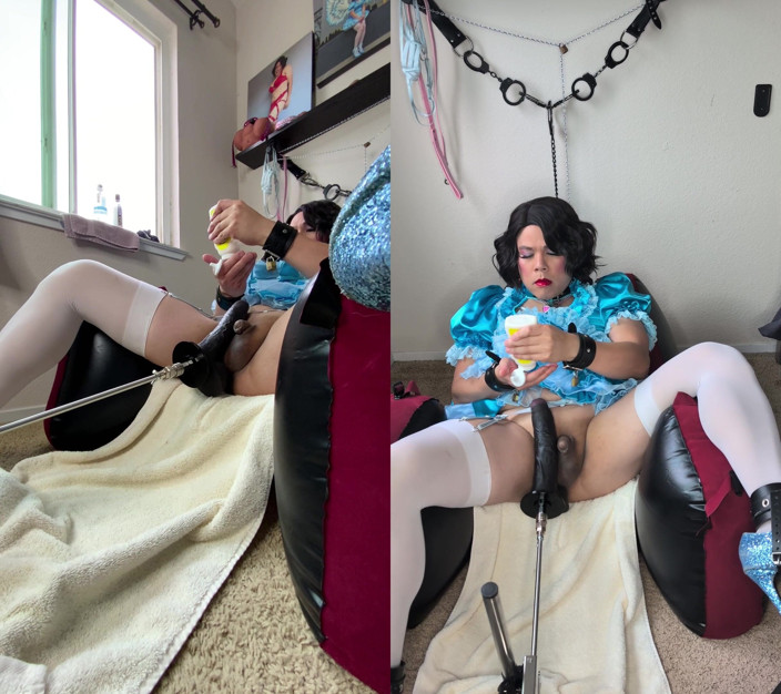 Sissy Candy: Sissy Candy on Her Inflatable Chair in Self Bondage with...