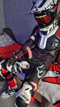 An Excited Guy in Motorcycle Gear Fucks His Sneakers