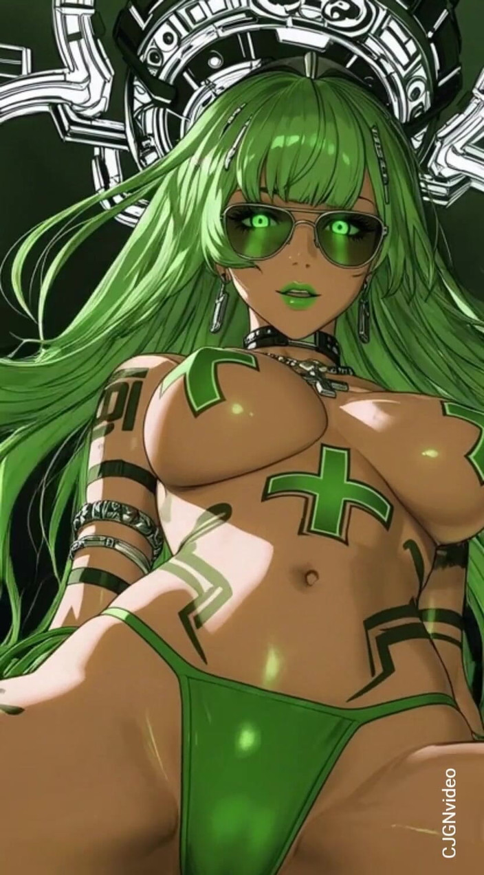 Hot girl dancing: サイバーパンク グリーンヘッド セクシーポーズ(AIアニメーション)
