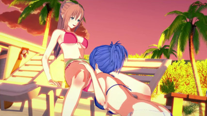 Hentai Smash: Kaede Sakura и Natsuru Senou занимаются лесбийским сексом на пляже - Kampfer Хентай