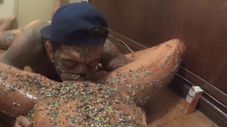 pornland: Skinny Teen All Smeared with Candy Fucks with Big Cock