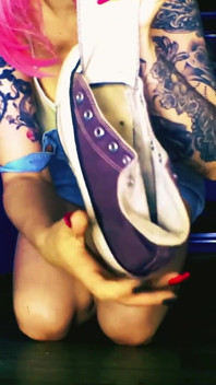 Lady Angela Old Used Smelly Stinky Converse Sneakers Knee Socks Fetish