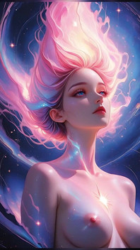 Kozmik rüya tanrıçası çıplak kadın gerçeküstü fantezi dreamscape ai art slayt gösterisi