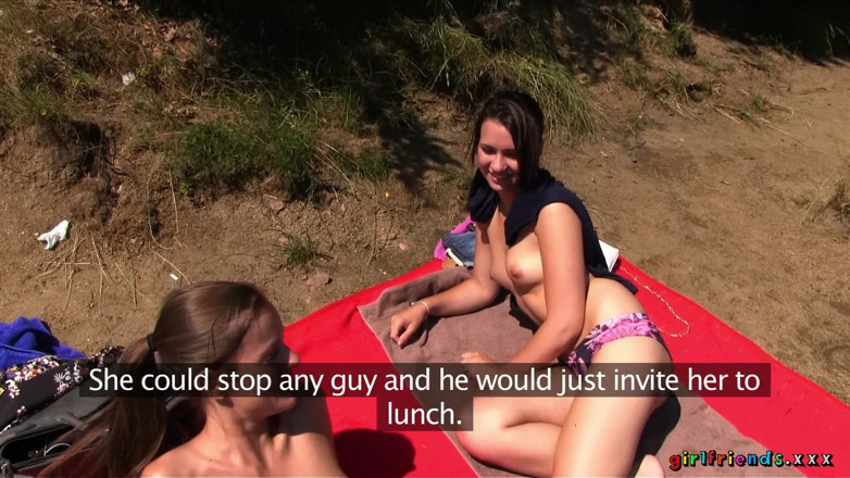 Girlfriends XXX: Girlfriends XXX - Outdoor Lesbian Threesome Out in Public