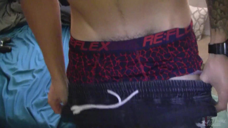 Boys half-way house: Tatted straight guy gets punish fucked by a house manager