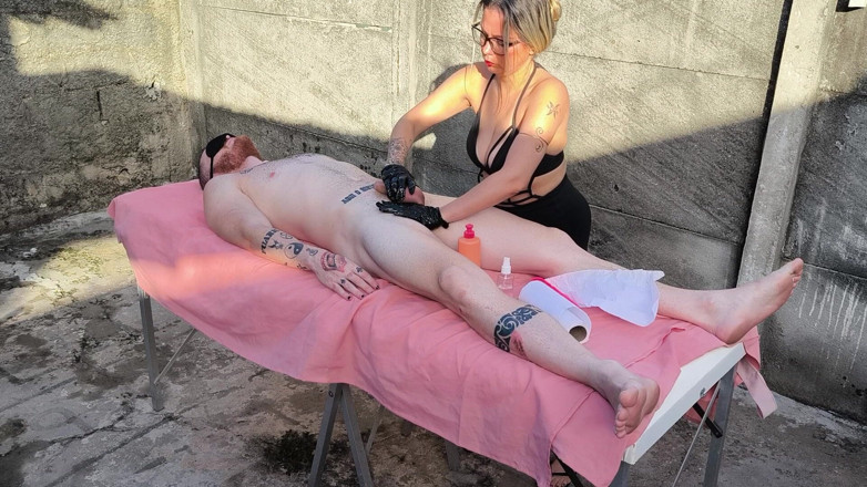 Carmona's films: Nude Massage Outdoors with Hot Blonde