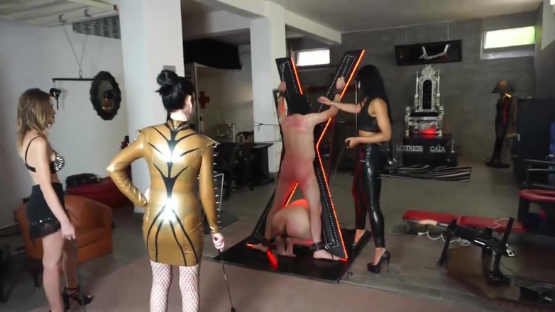 Lady Mesmeratrix Official: Three femdom chicks whipping and punishing their slaves