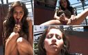 Alpgirls: Милашка-брюнетка April Oneil мастурбирует ее бритую щель на террасе