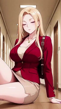 Red Suit Blonde; Dari bersiar-siar ke orgasme malas, dia juga meletakkan kakinya di atas meja?