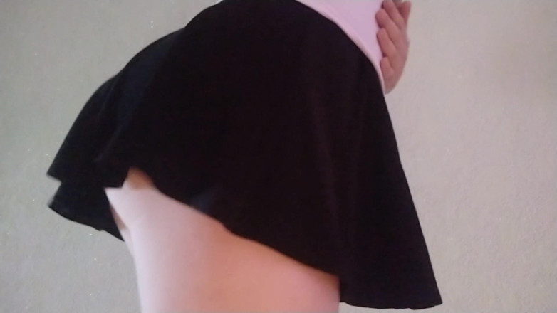 Pussy For Sperm: Girl in a short skirt masturbates shaved pussy online on...