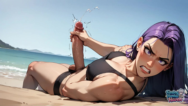 Femboy Hentai Haven: Video bokep waria rambut ungu dicrot sperma hangat di pantai!