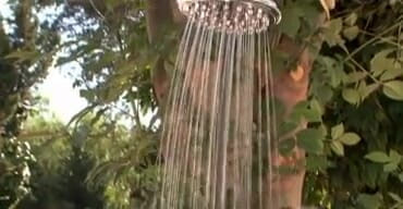 Lesbian Illusion: Sexy blonde lesbian playing in the garden