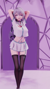 [mmd] Phut Hon College Girl Uniform; Black Stockings; Jiggling Breasts