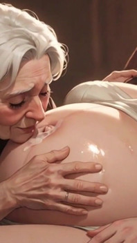Abuelita de 90 apasionadamente lamiendo el vientre de embarazada - muy excitada