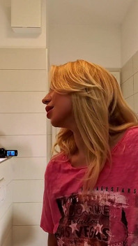 Cute Beautiful and Hot All Natural Big Tits Big Ass Blonde College Slut Masturbates with a Small Massager Using Under Her Skirt