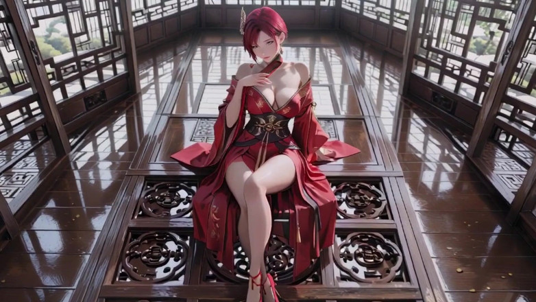 Seraphina Vale: สาวใช้สงครามผมสีม่วงในชุดกิโมโนร่องสูง คุกเข่าหยอกล้อตาด้วยการเฆี่ยนอย่างเร่าเย็นและกระซิบเปียกต้องห้าม