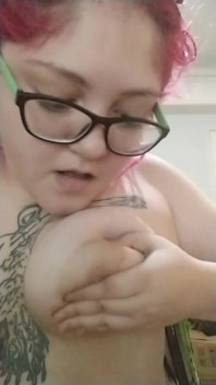 Double Amputee Squeezes, Plays and Sucks Her Huge Tits