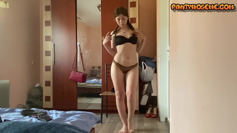 Pantyhose me porn videos: College aged Amy getting ready for night out