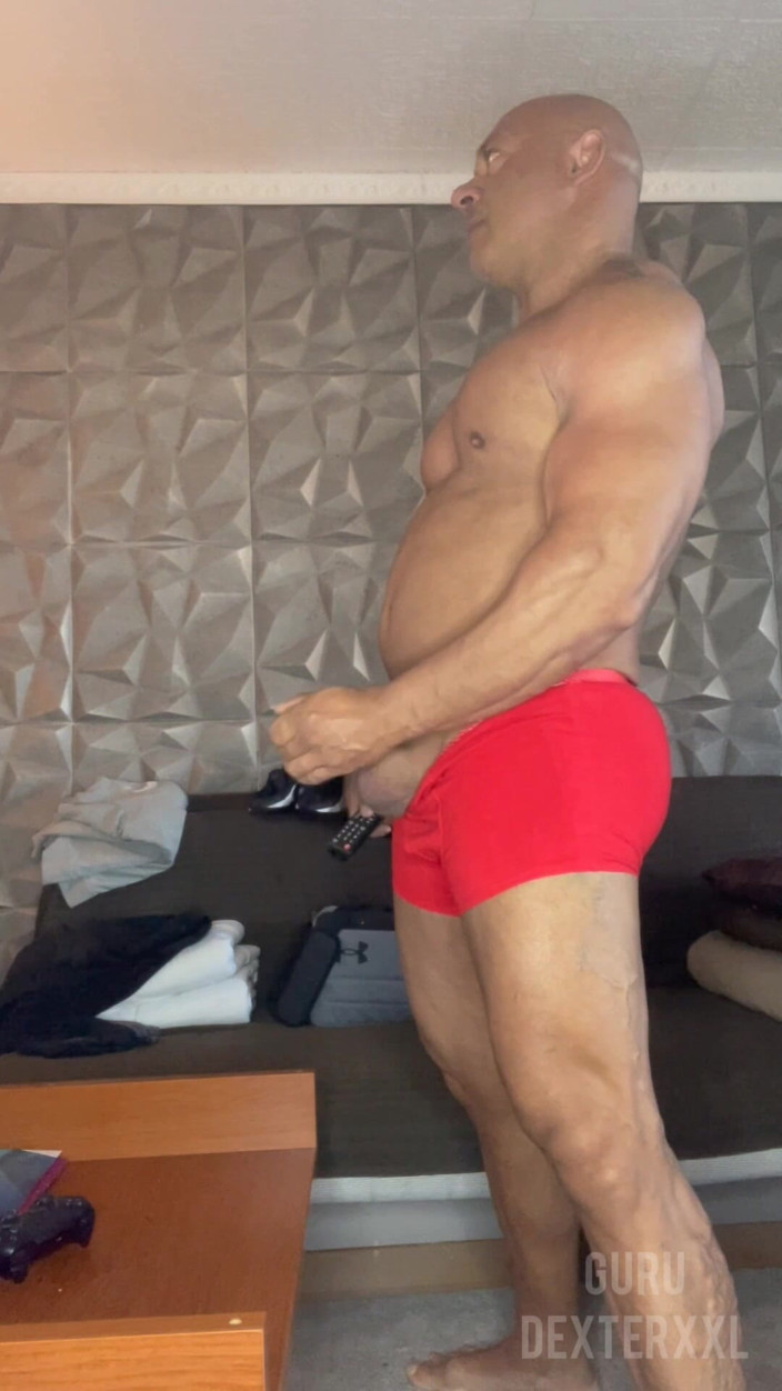 Mr. Guru: Mr Guru Red Underwear Solo Cum
